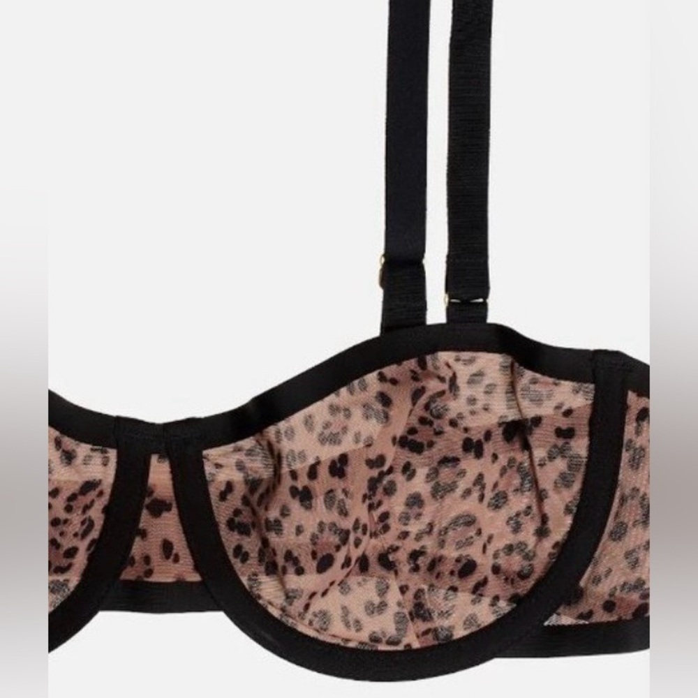 CUUP The Plunge Mesh Underwire Sheer Cheetah Animal Leopard Print UW Bra 38A - Picture 6 of 14